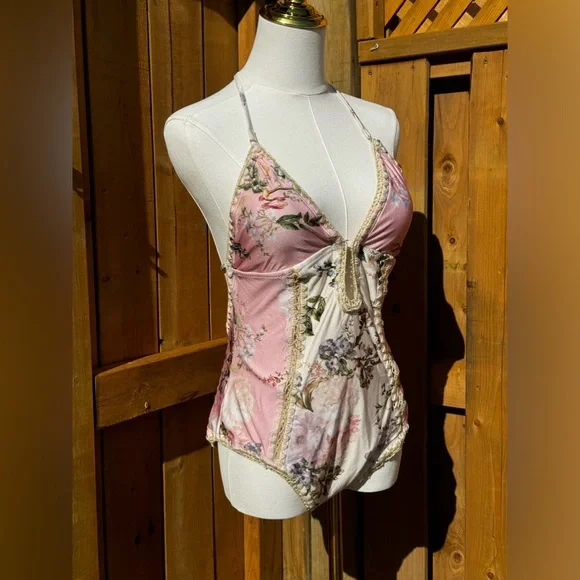 🆕 ZIMMERMANN 🧿 NWT Waverly Keyhole Crochet One Piece Swimsuit, Pink - Sz 3 - 8 - Picture 9 of 16